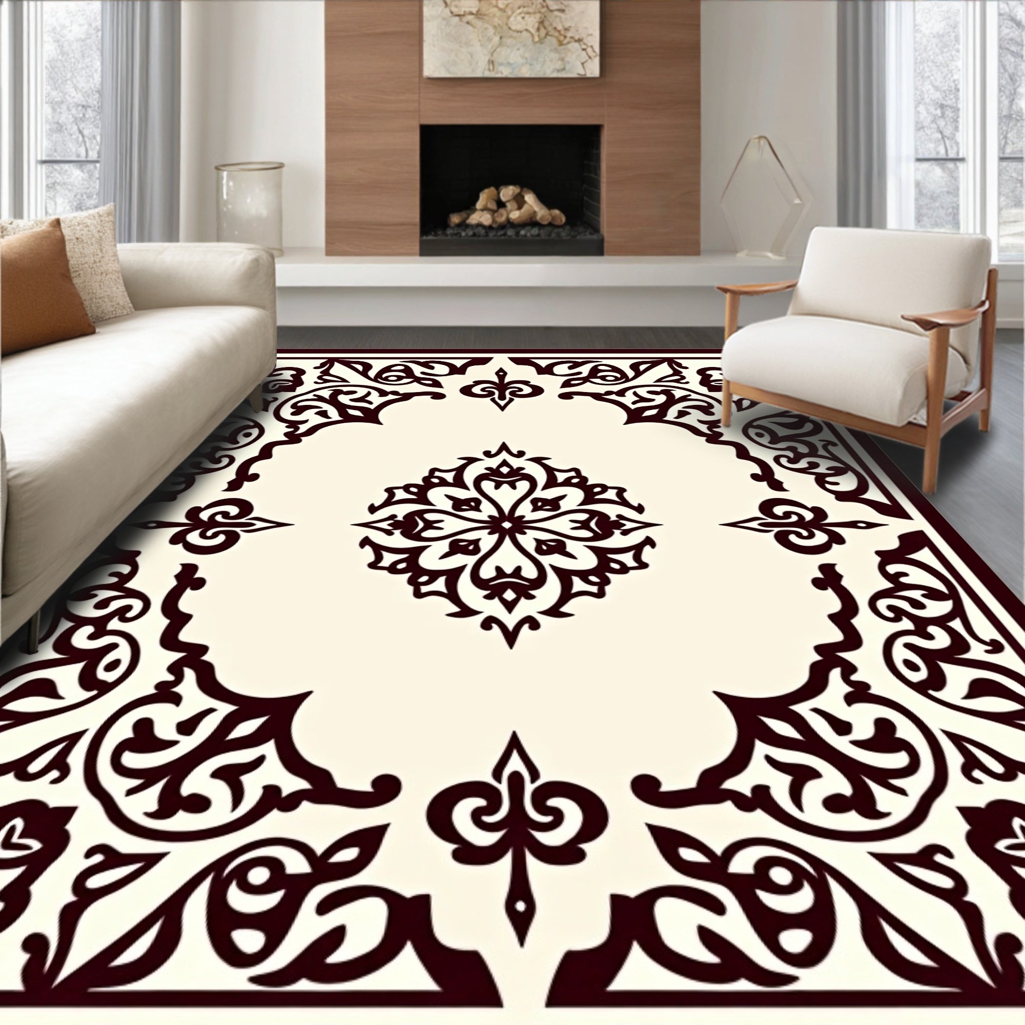 Intricate Scrollwork Filigree Medallion Rug