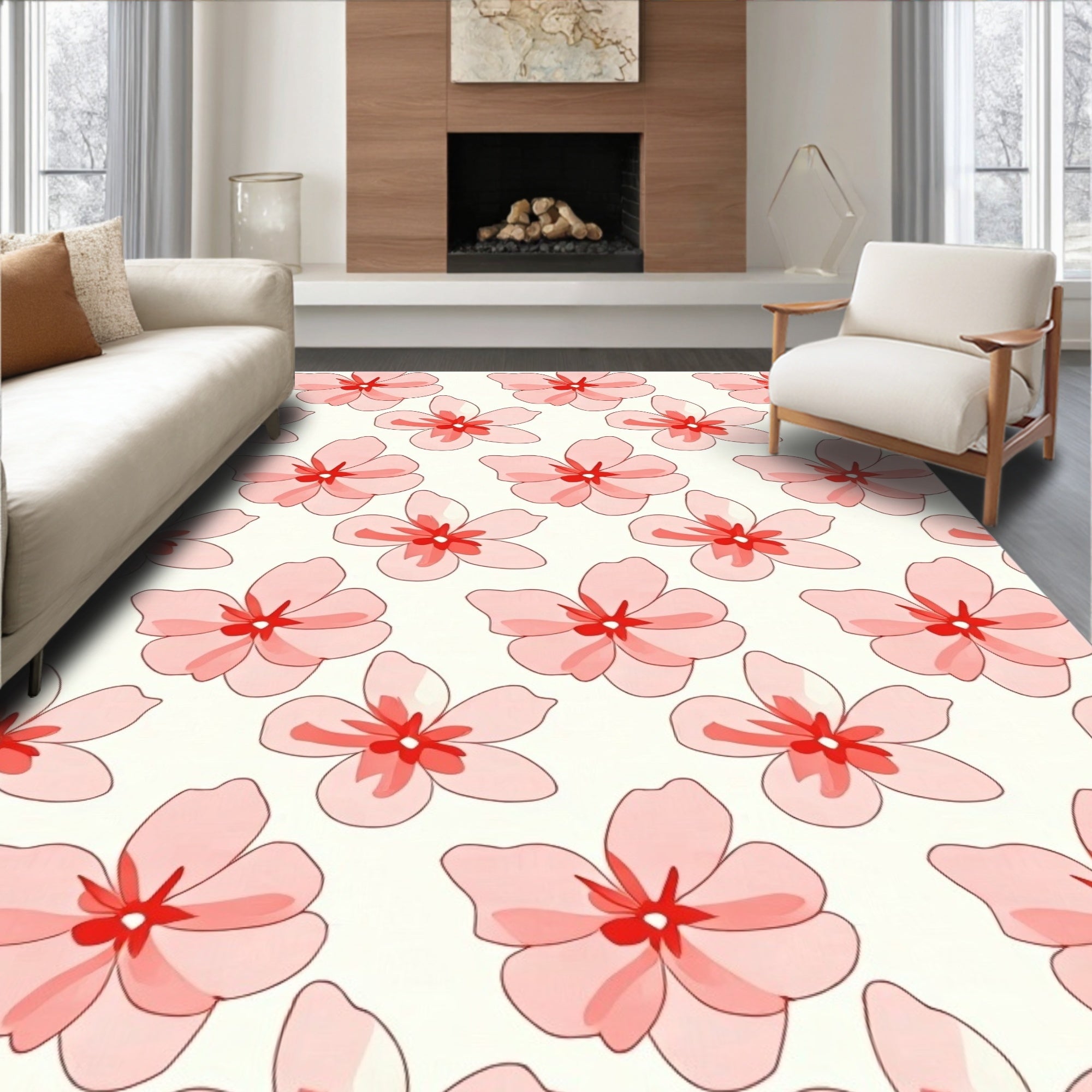 Delicate Pink Floral Pattern Rug