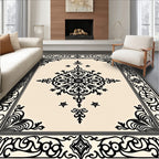 Ornate Black Floral Medallion Design Rug