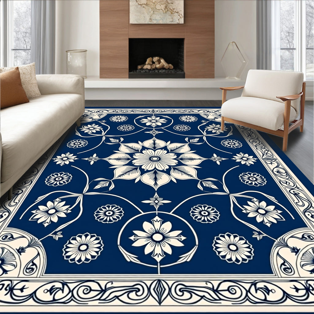 Elegant Floral Scroll Patterned Rug