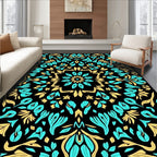 Aqua Gold Floral Mandala Design Rug