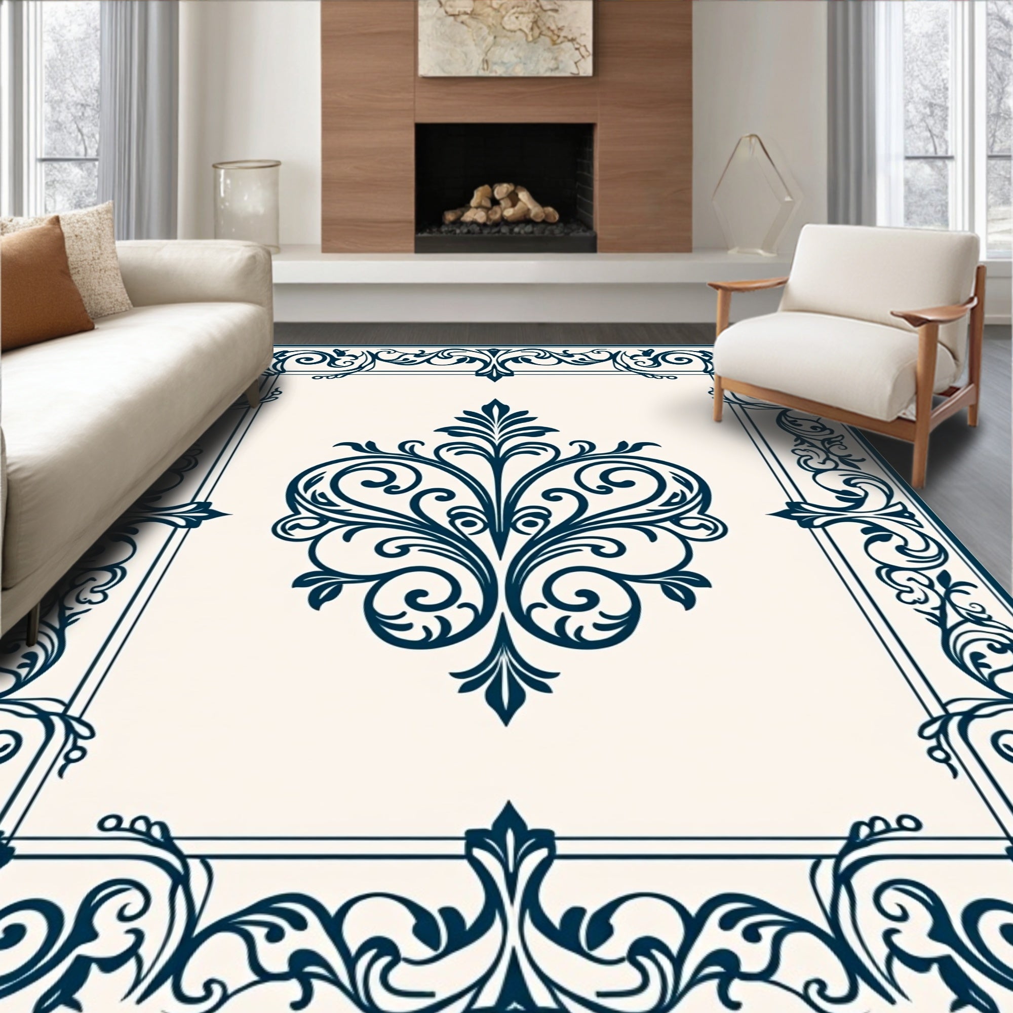 Classic Scroll and Flourish Pattern Rug