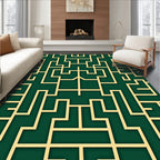 Green Gold Geometric Maze Rug