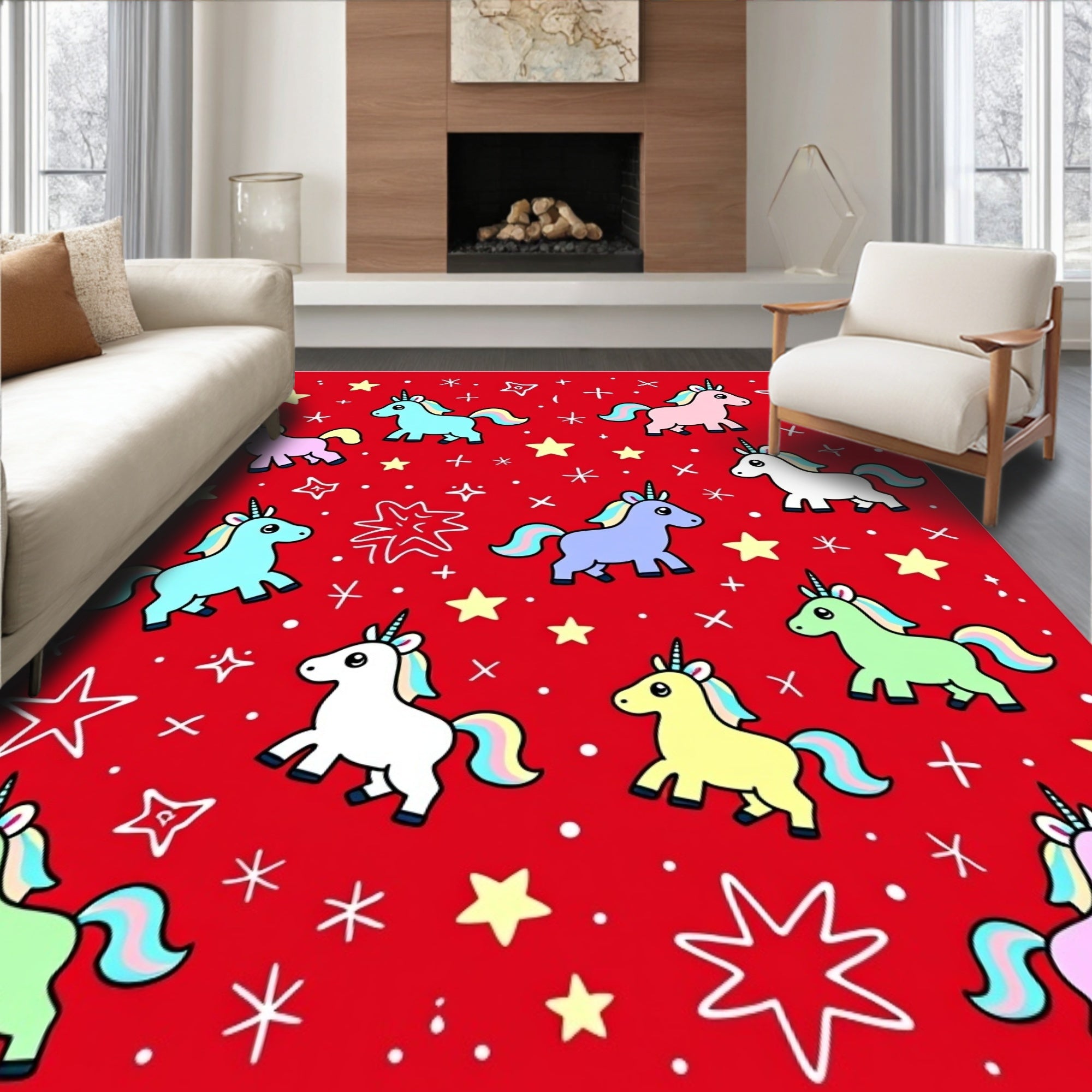 Whimsical Unicorn Starry Pattern Rug
