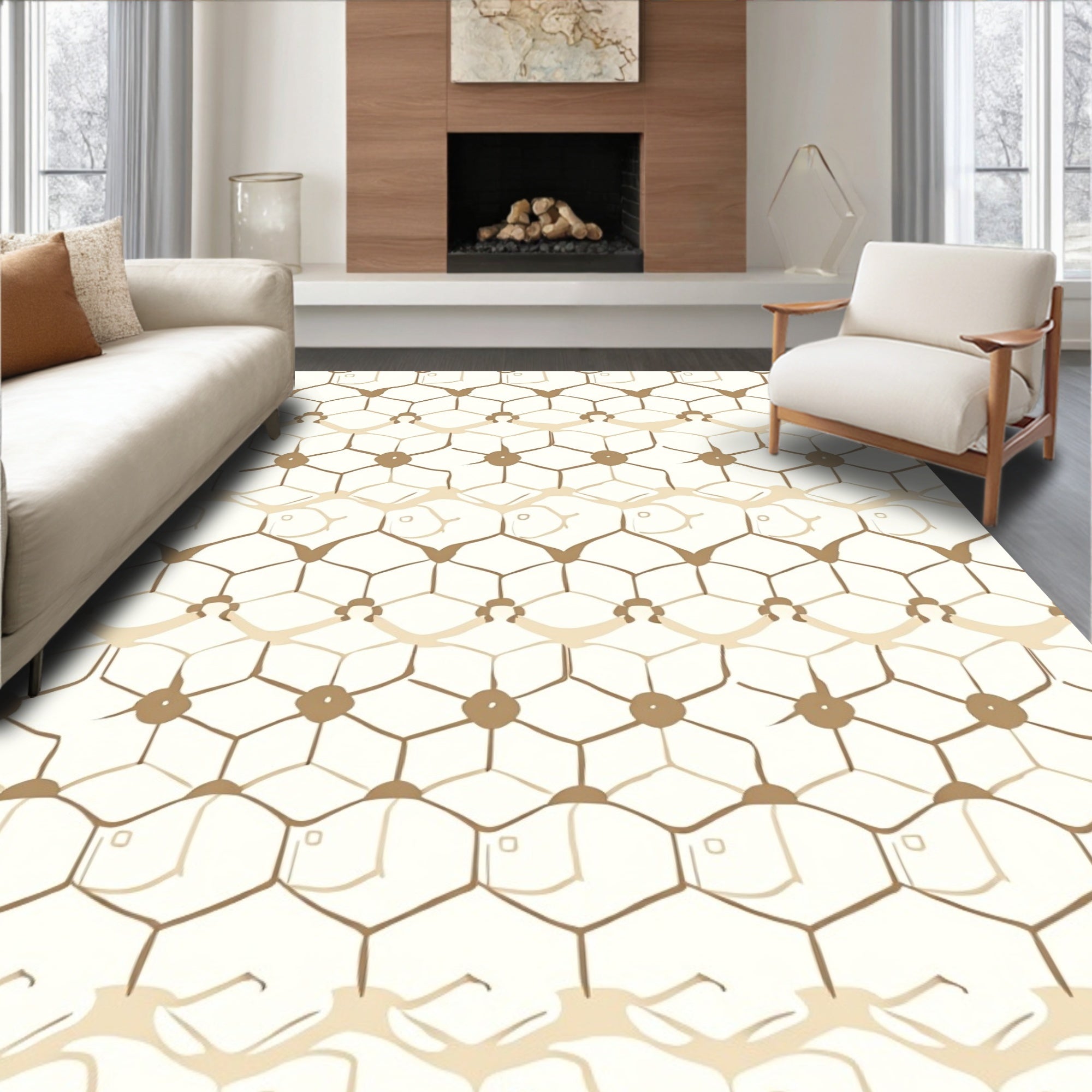 Natural Hexagon Floral Pattern Rug