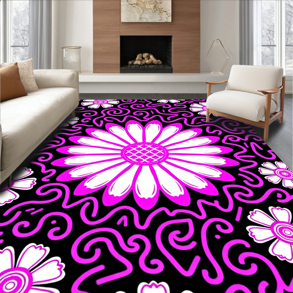 Bold Pink Floral Swirl Pattern Rug