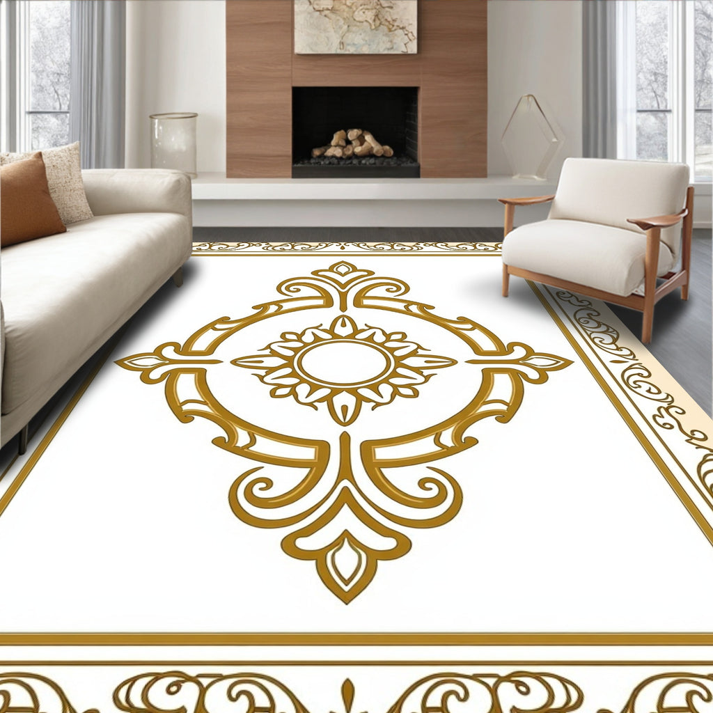 Ornate Golden Center Medallion Border Rug