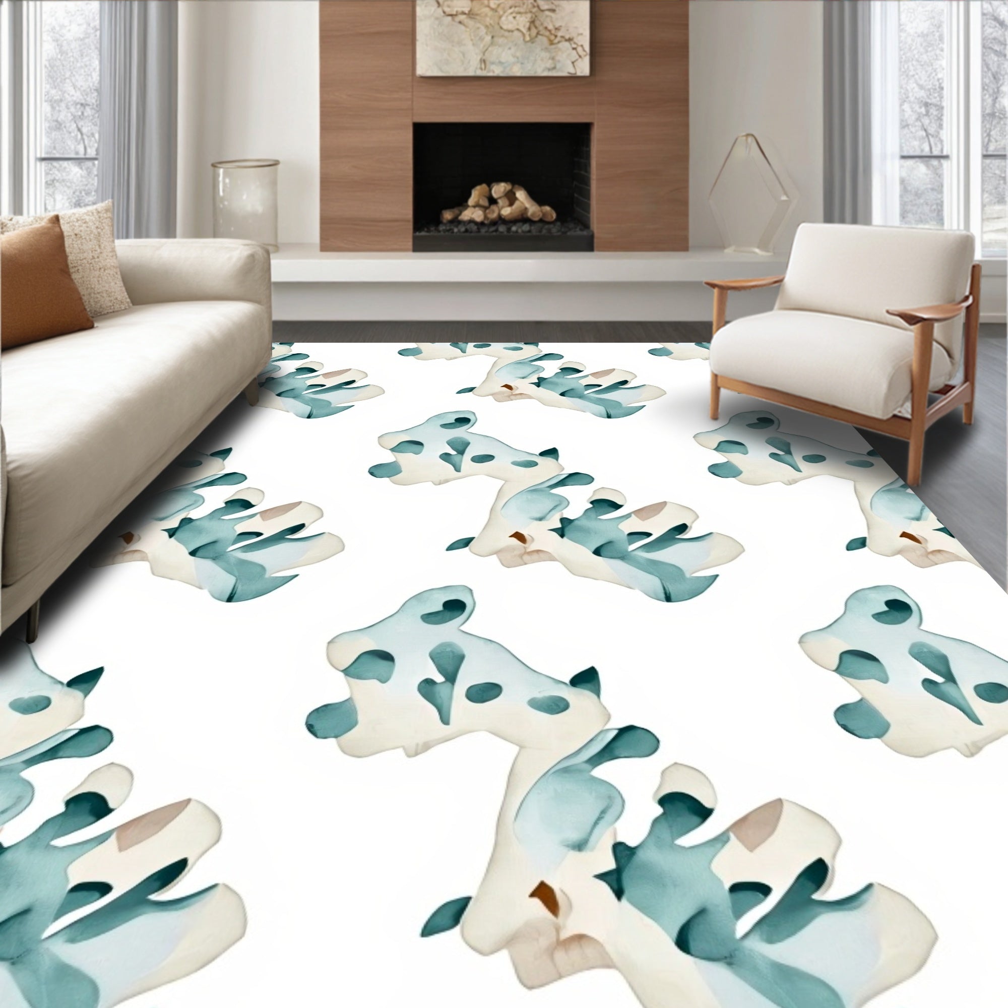 Soft Teal Abstract Organic Pattern Rug