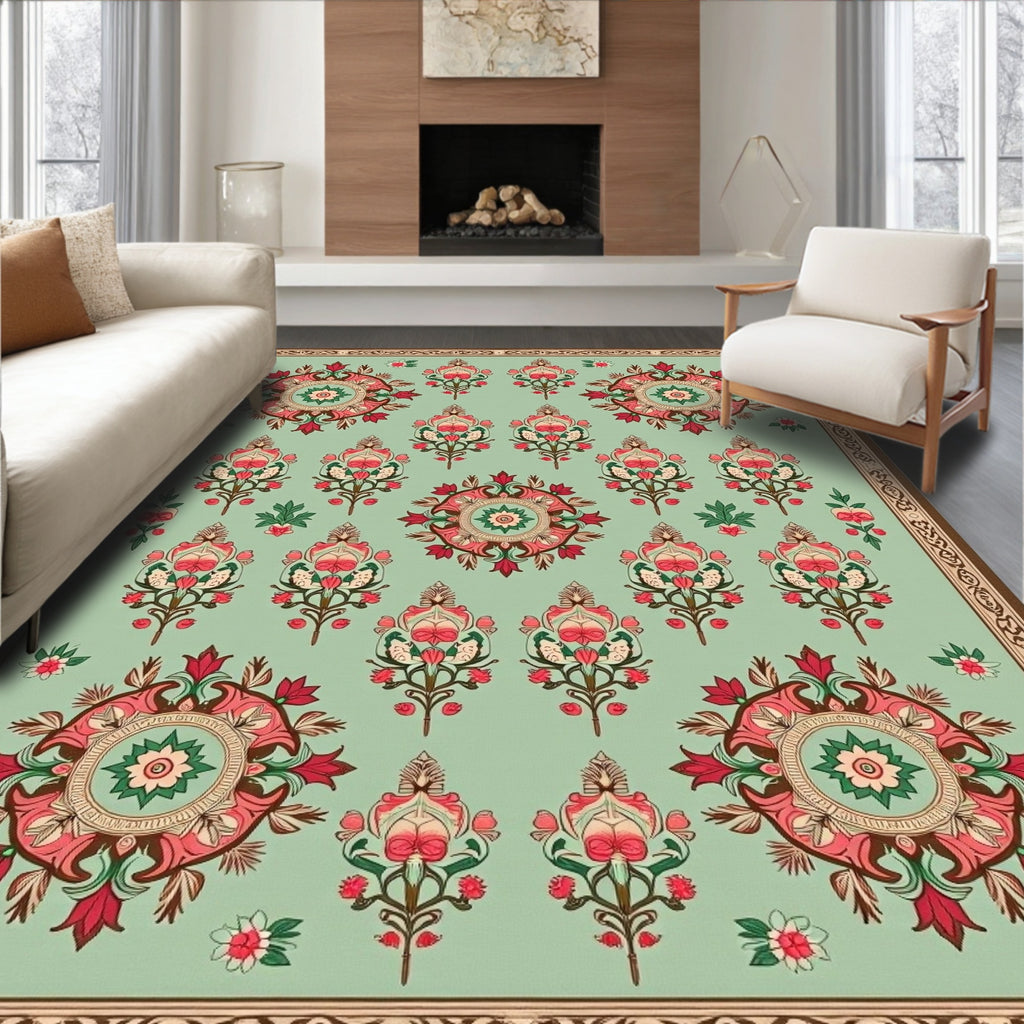 Floral Medallion Mint Green Rug