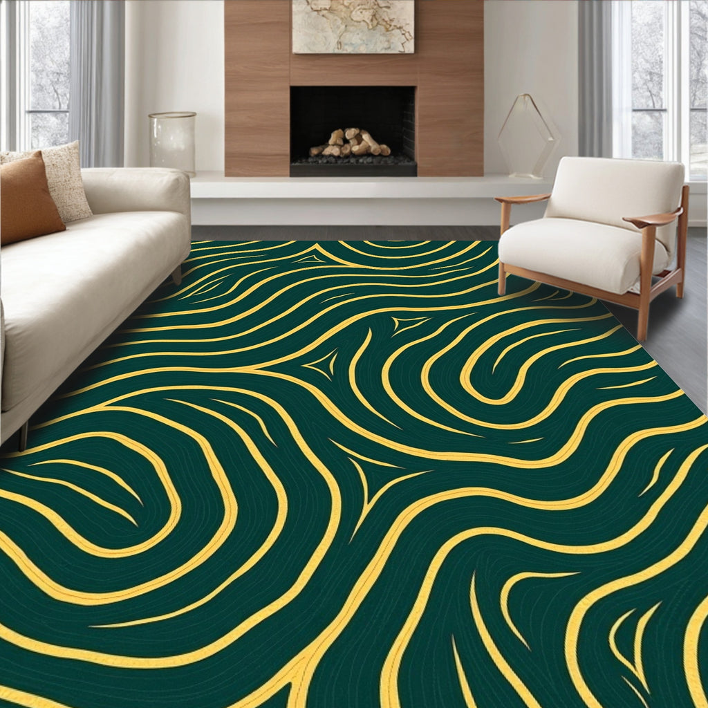 Bold Yellow Wavy Geometric Design Rug