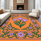 Orange Floral With Green Vine Border Rug