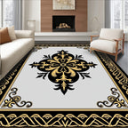 Ornate Black Gold Floral Medallion Rug