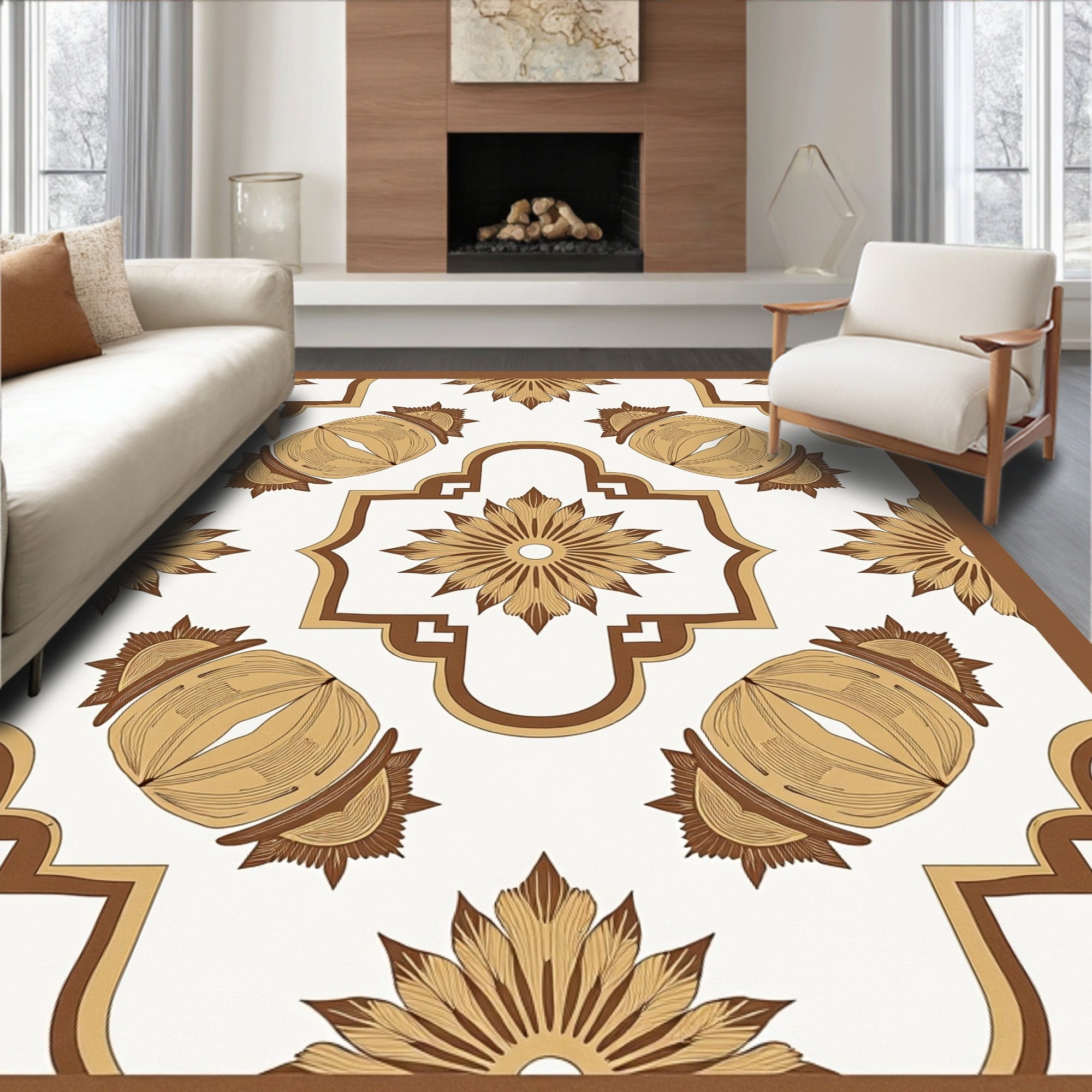 Geometric Floral Medallion Pattern Rug