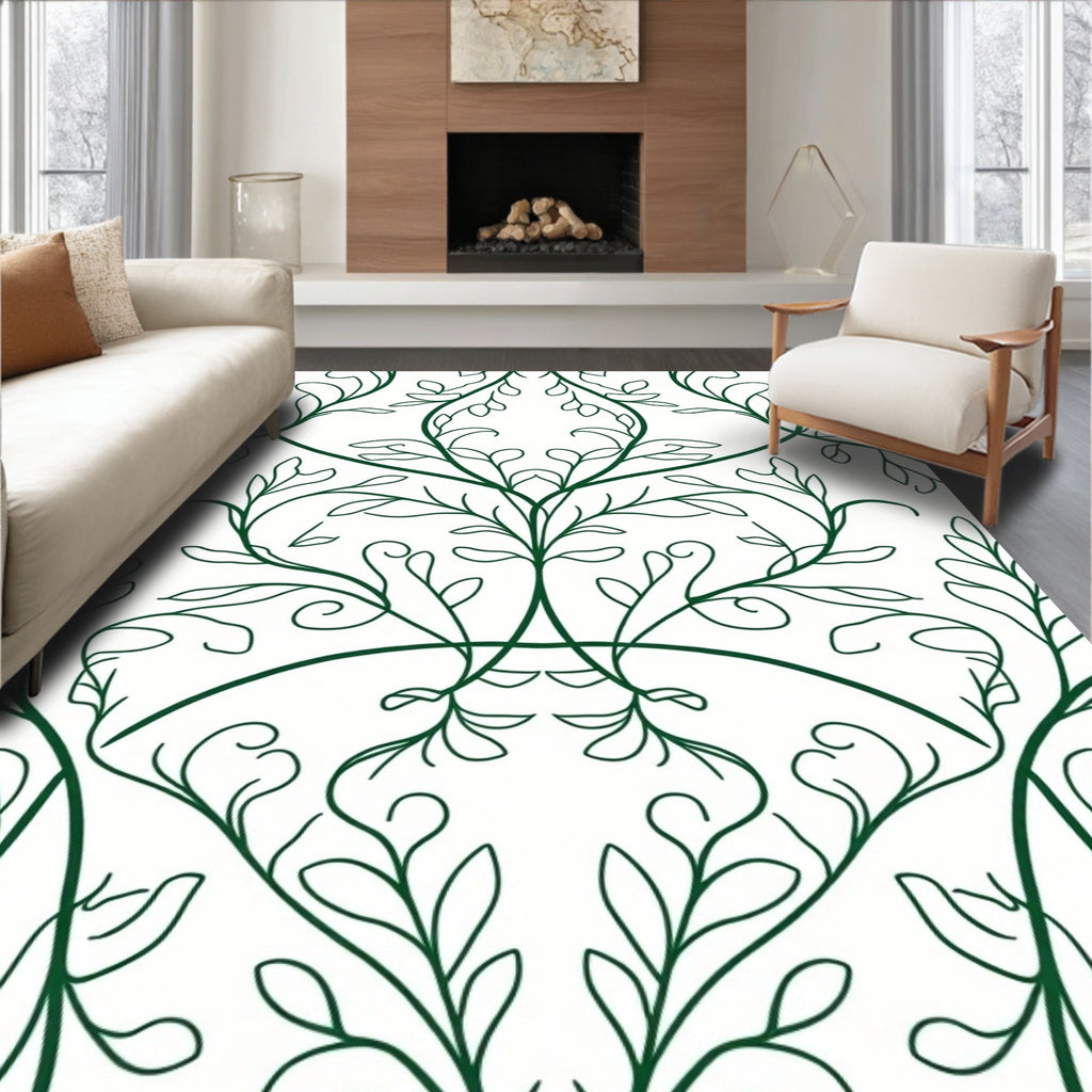Elegant Green Vine Pattern Rug