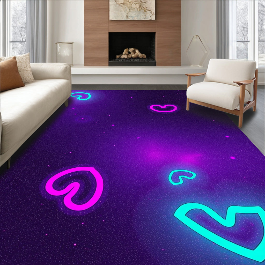 Neon Heart Patterned Deep Purple Rug