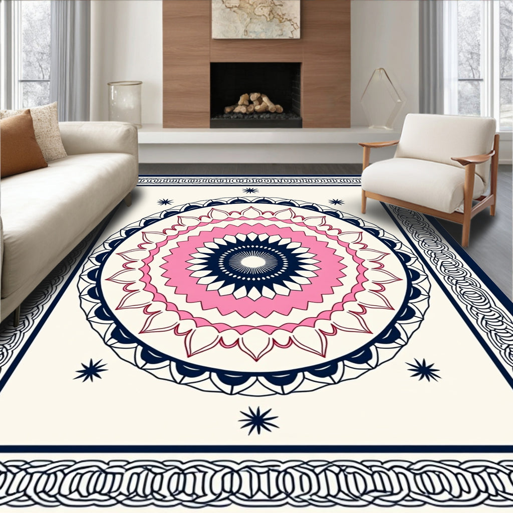 Mandala Design With Pink Blue Accents Rug