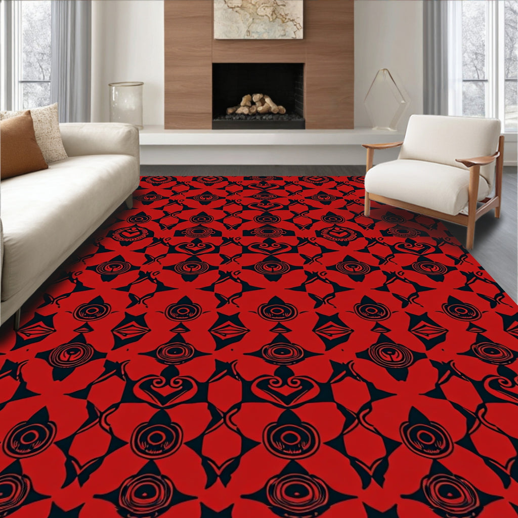 Bold Red Abstract Geometric Print Rug