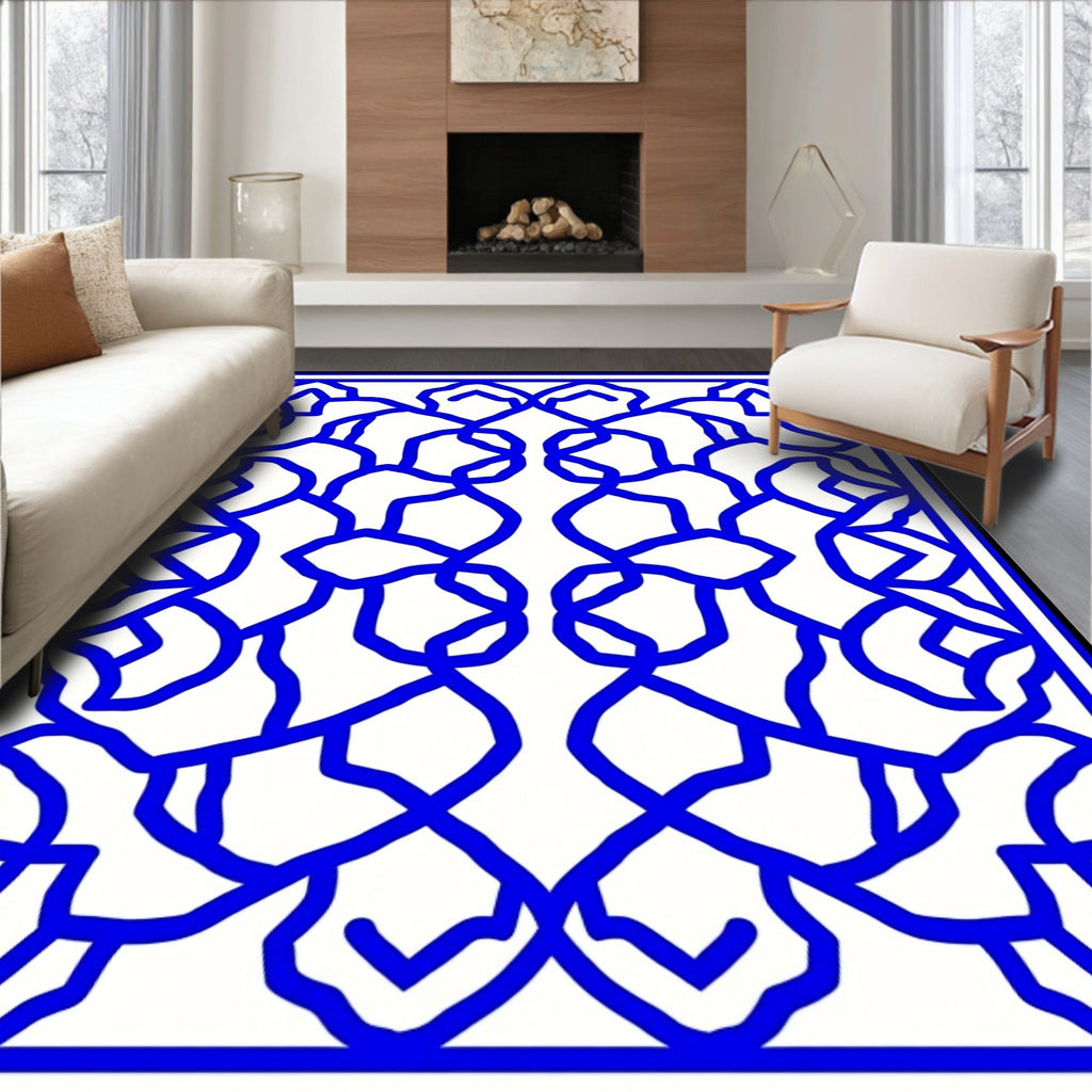 Bold Blue Interlocking Pattern Rug