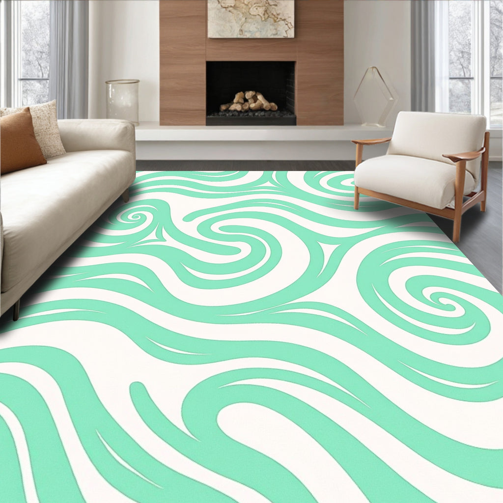 Swirling Aqua Line Art Pattern Rug