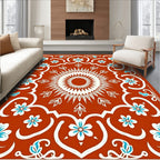 Terracotta Floral And Sunburst Pattern Rug