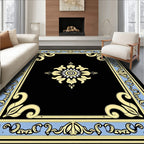 Floral Scrollwork Geometric Black Cream Rug