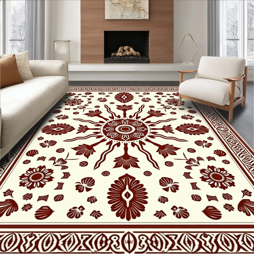 Ornate Floral Sunburst Pattern Rug