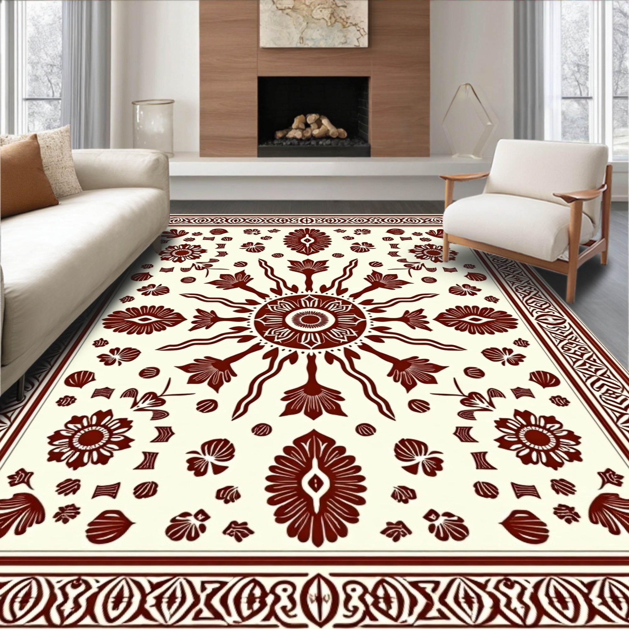 Ornate Floral Sunburst Pattern Rug
