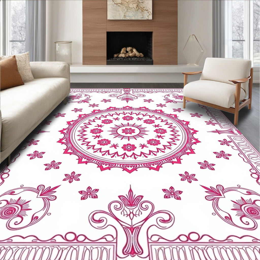 Pink Mandala Floral Medallion Pattern Rug