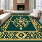 Ornate Gold Teal Scrollwork Design Rug