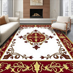 Regal Maroon Gold Floral Motif Design Rug