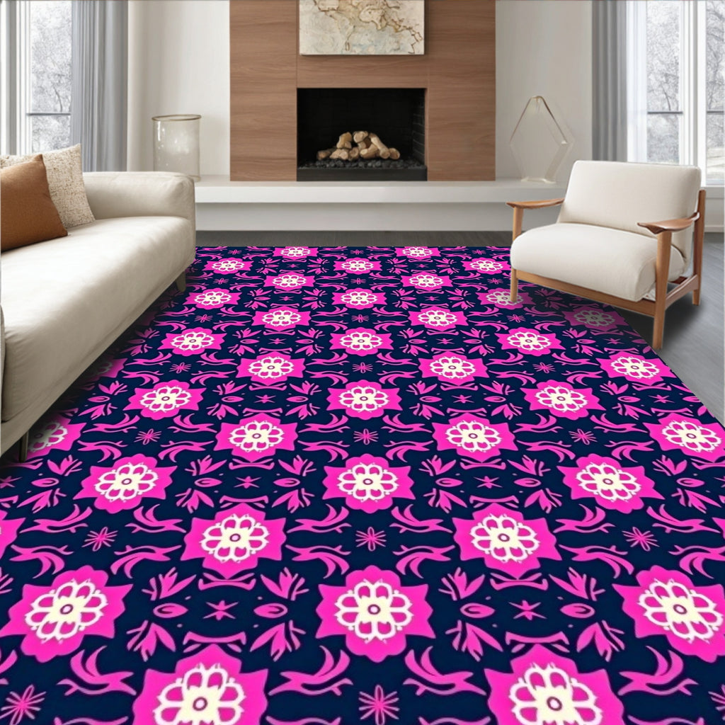 Fuchsia Floral Pattern Design Rug