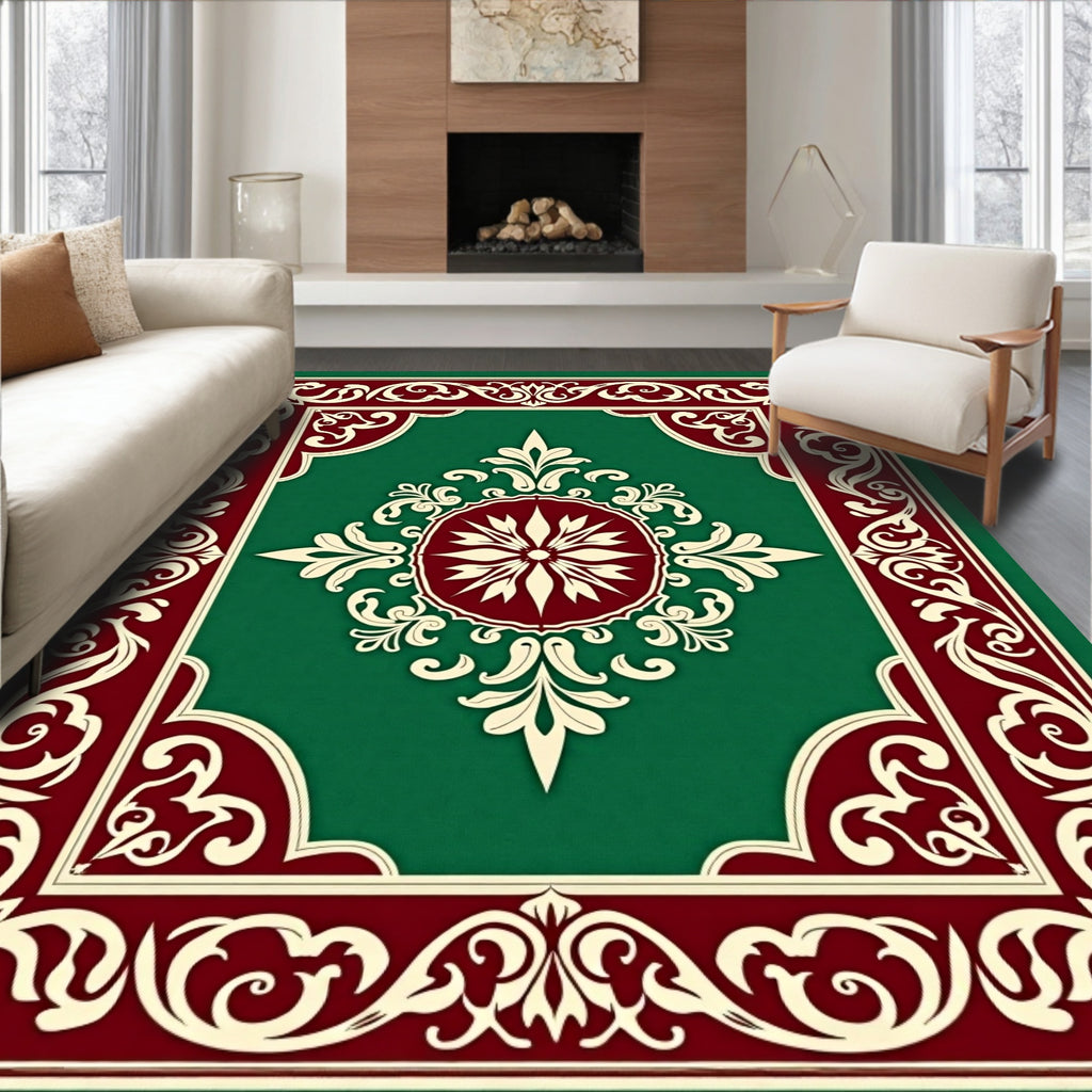 Elegant Crimson Cream Floral Design Rug
