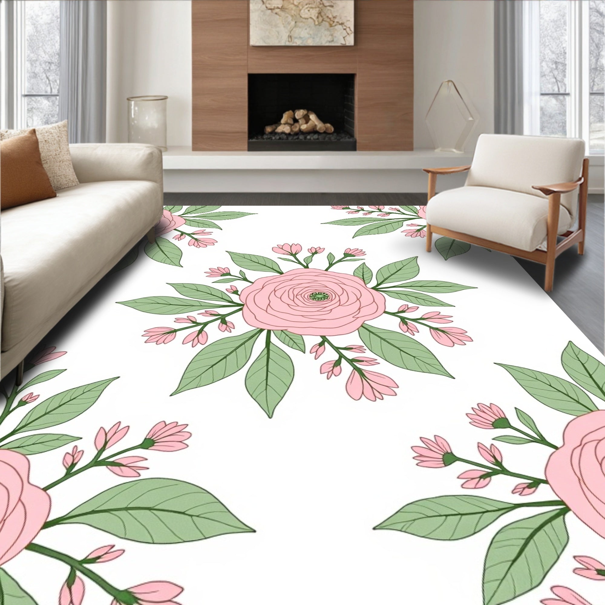 Delicate Pink Floral Pattern Rug