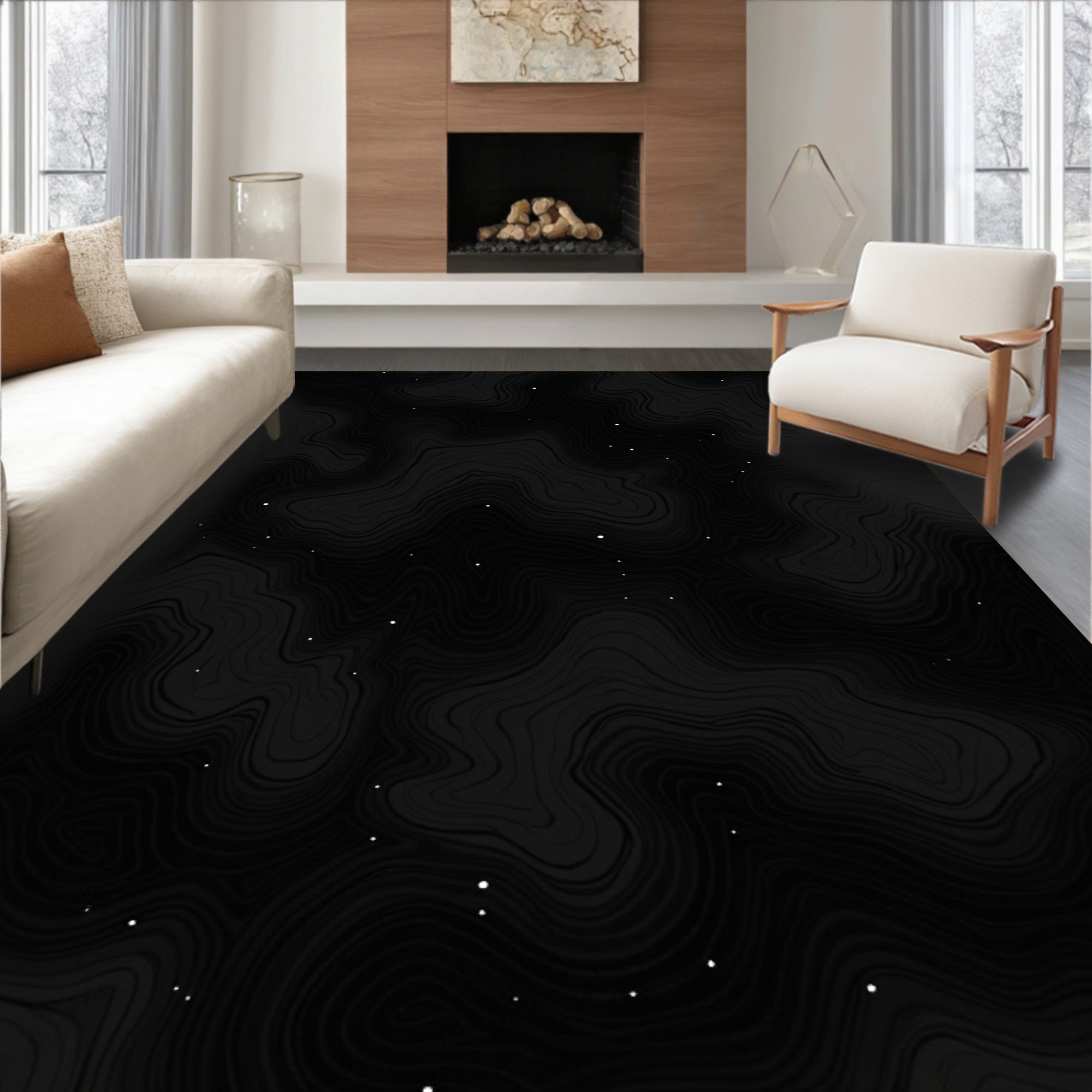 Dark Wavy Contour Abstract Rug