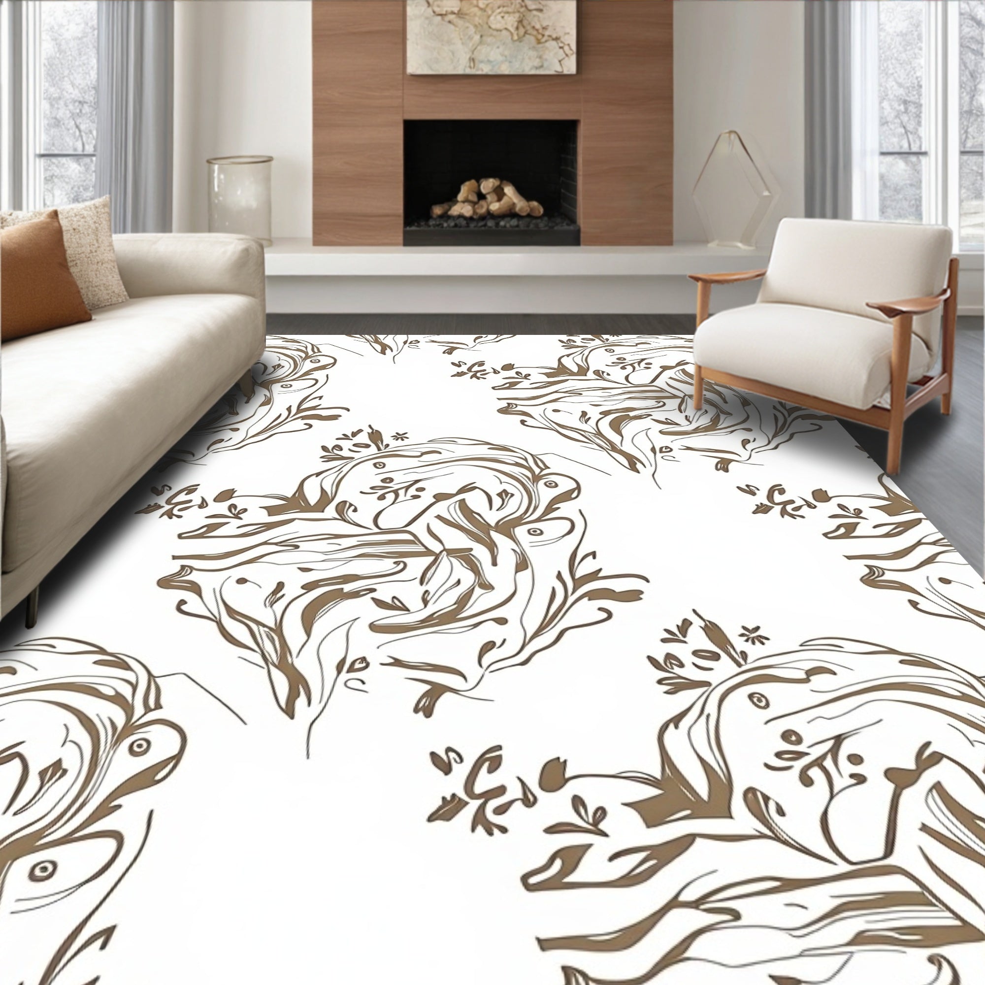 Whimsical Floral Swirl Pattern Design Rug