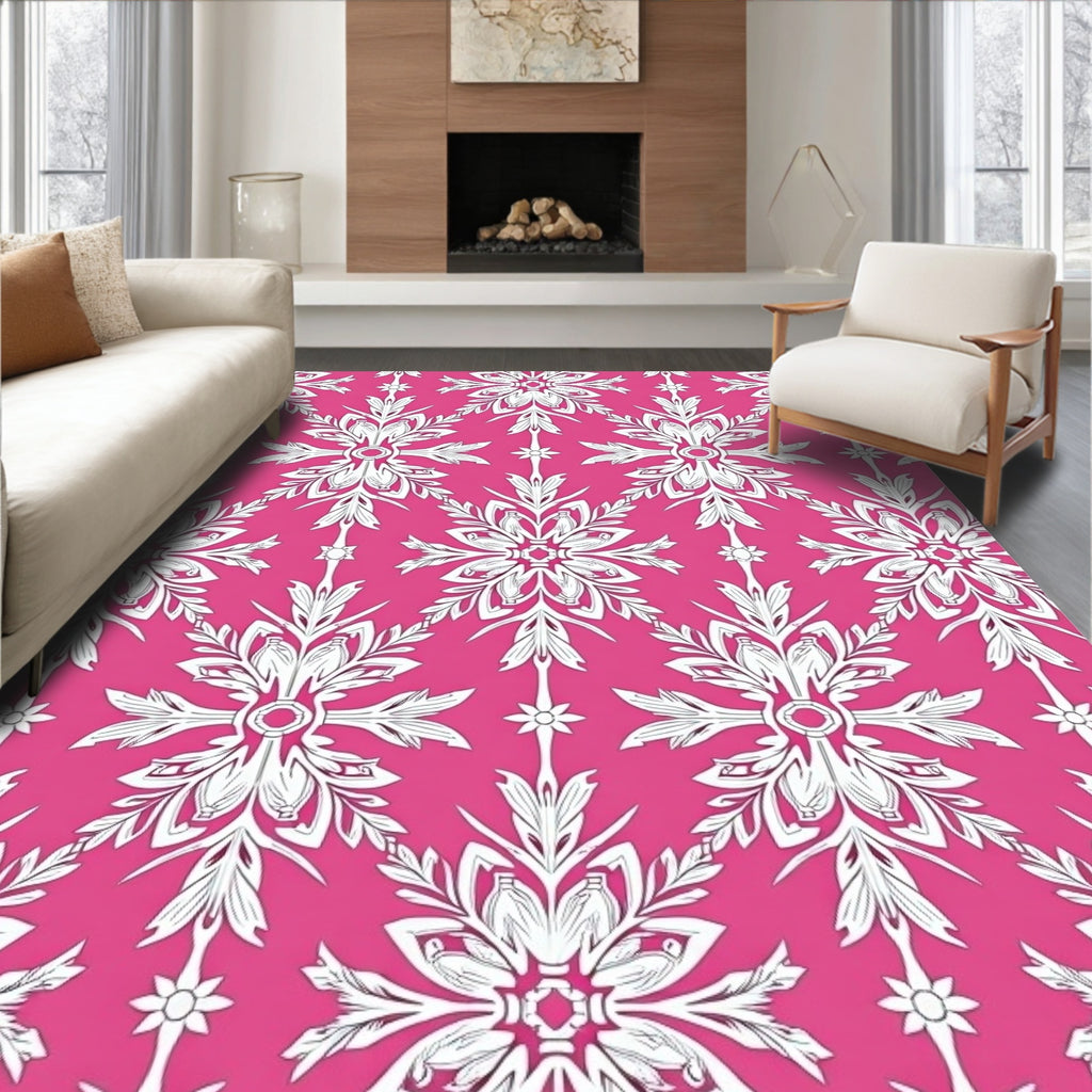 Fuchsia White Ornate Medallion Floral Rug