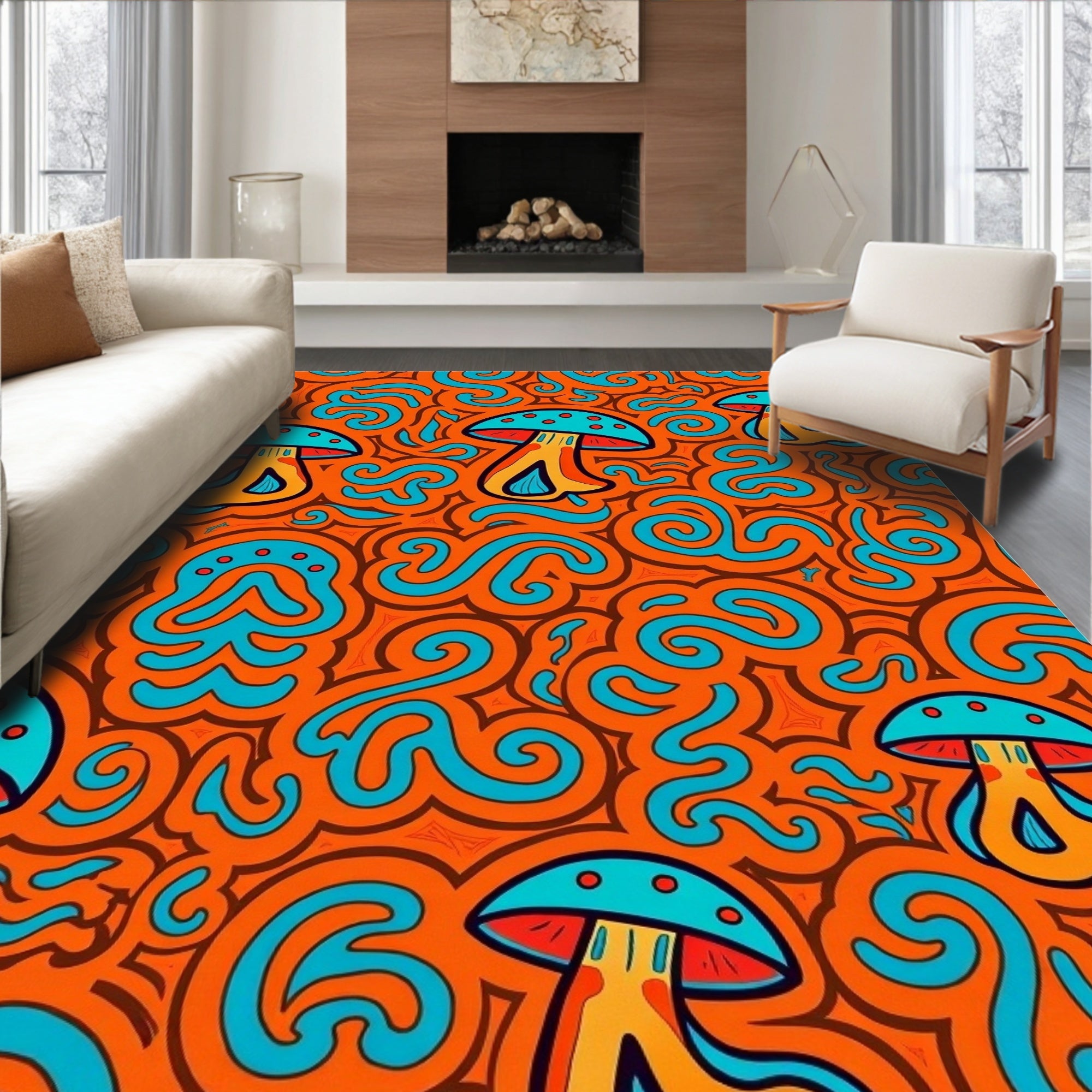 Retro Mushroom Swirls Pattern Design Rug