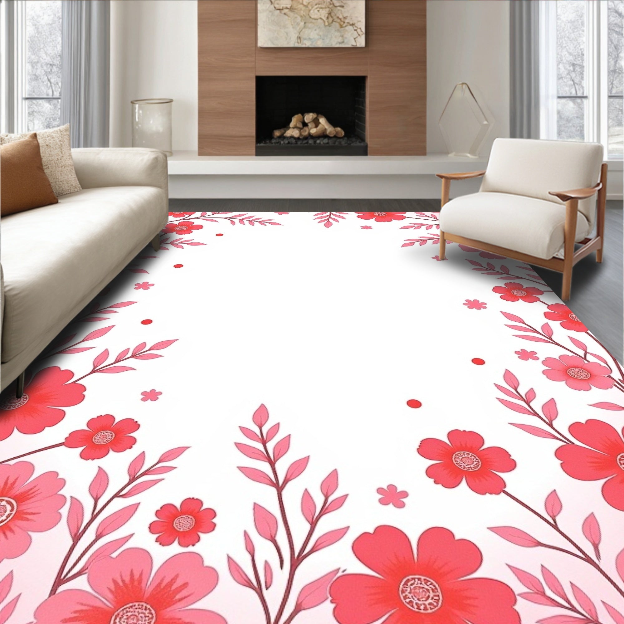 Charming Pink Floral Pattern Rug