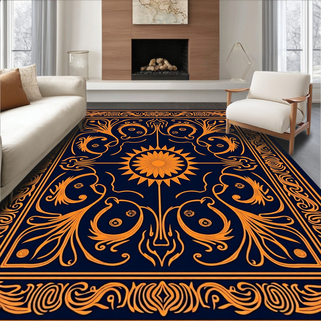 Ornate Sun and Vine Patterned Rug
