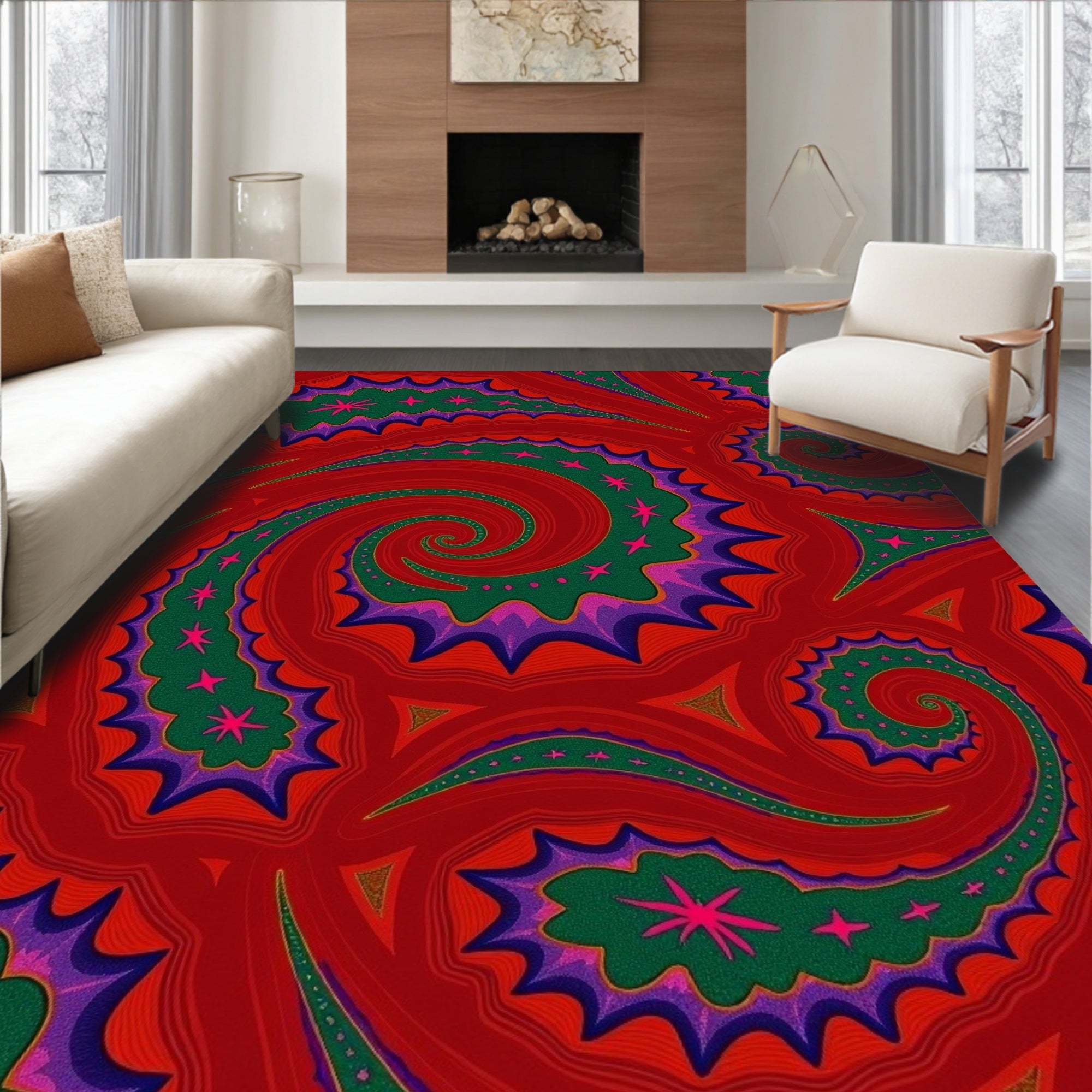 Vibrant Psychedelic Swirl Star Pattern Rug