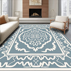Powdery Blue White Damask Pattern Rug