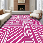 Bold Pink White Geometric Stripe Rug