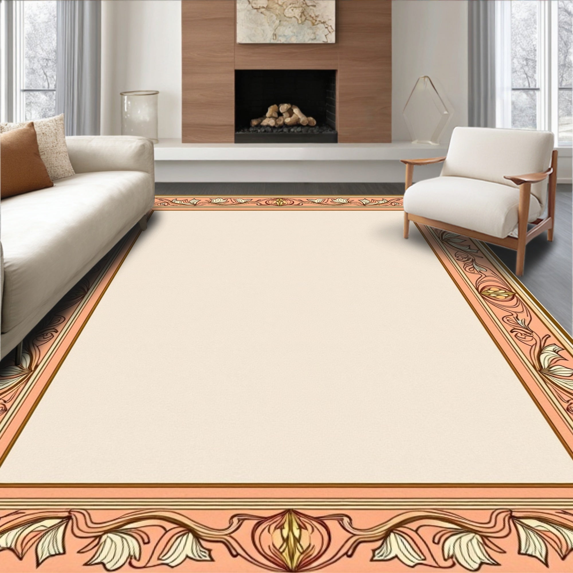 Art Nouveau Floral Border Design Rug