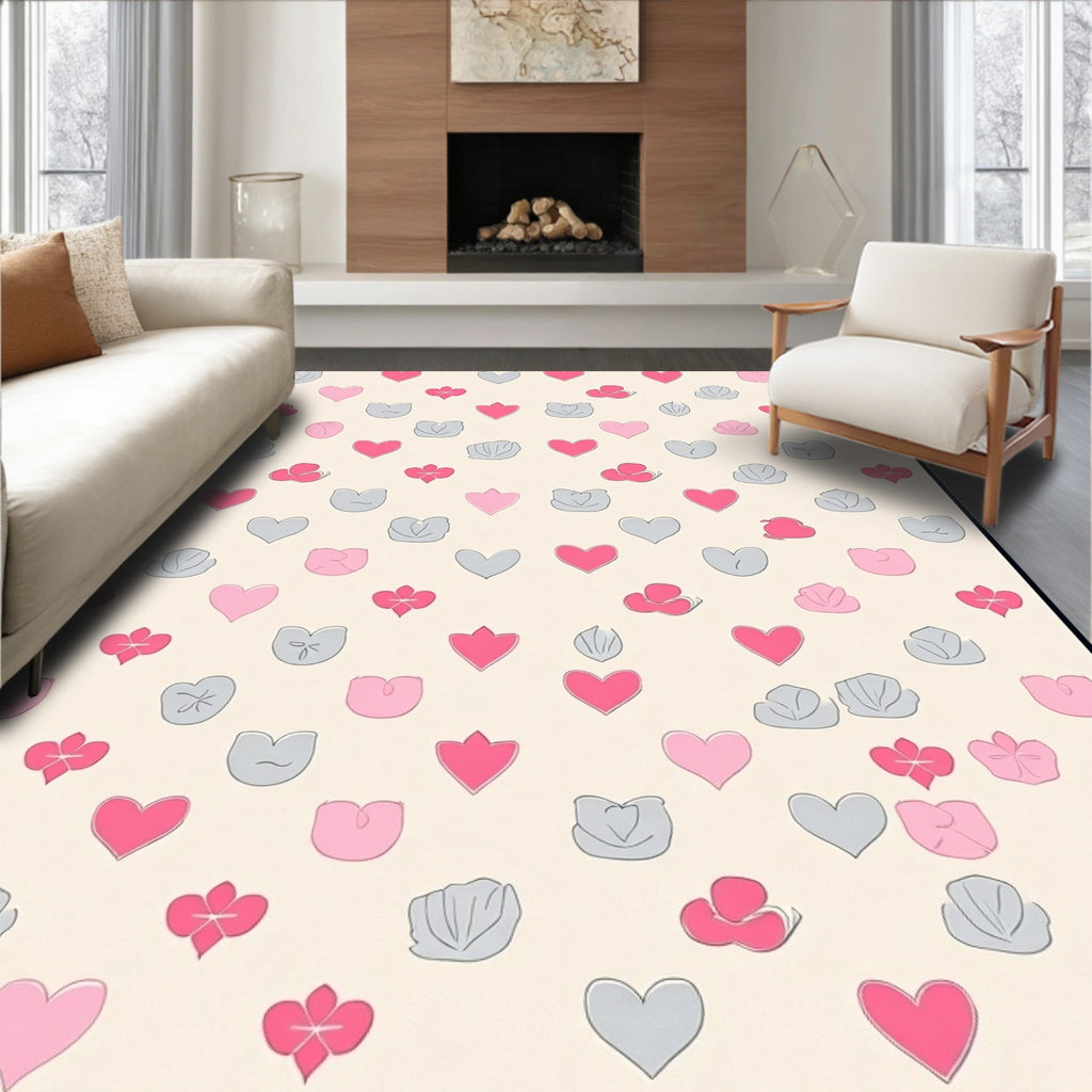 Pink Gray Heart Petal Pattern Rug