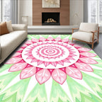 Pink Green Floral Mandala Pattern Rug
