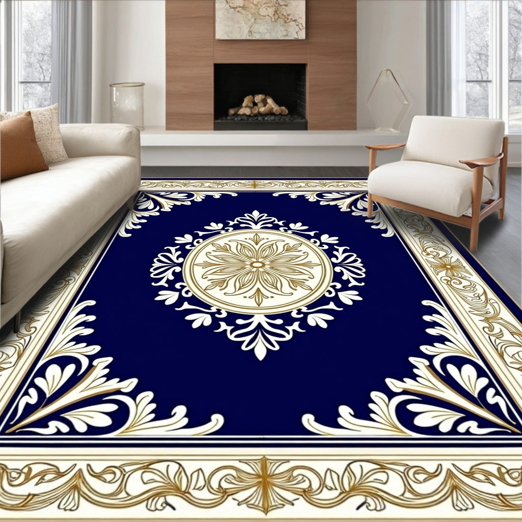Regal Blue Floral Medallion Rug