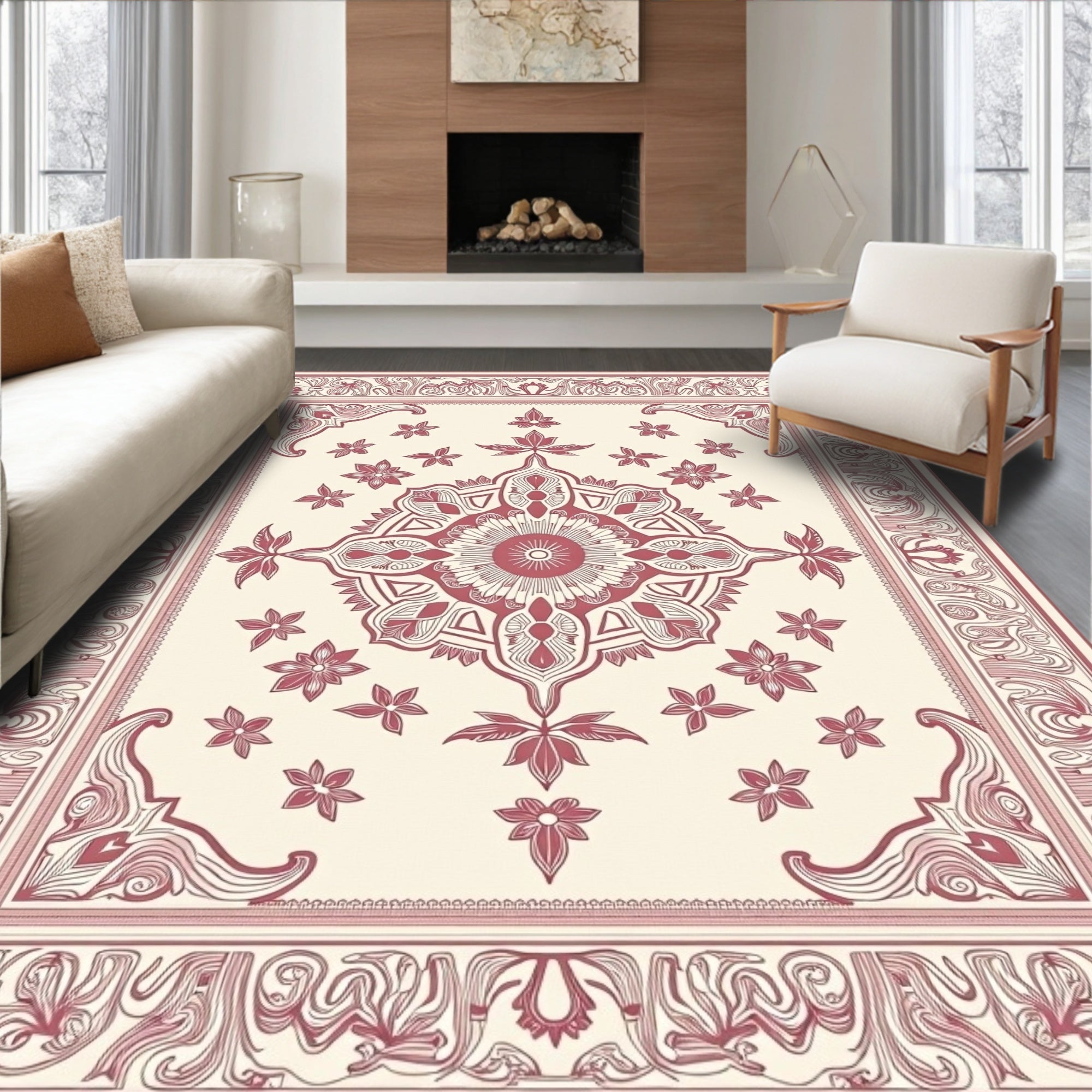 Ornate Floral Medallion Red Pattern Rug