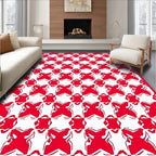 Bold Red White Interlocking Geometric Pattern Rug