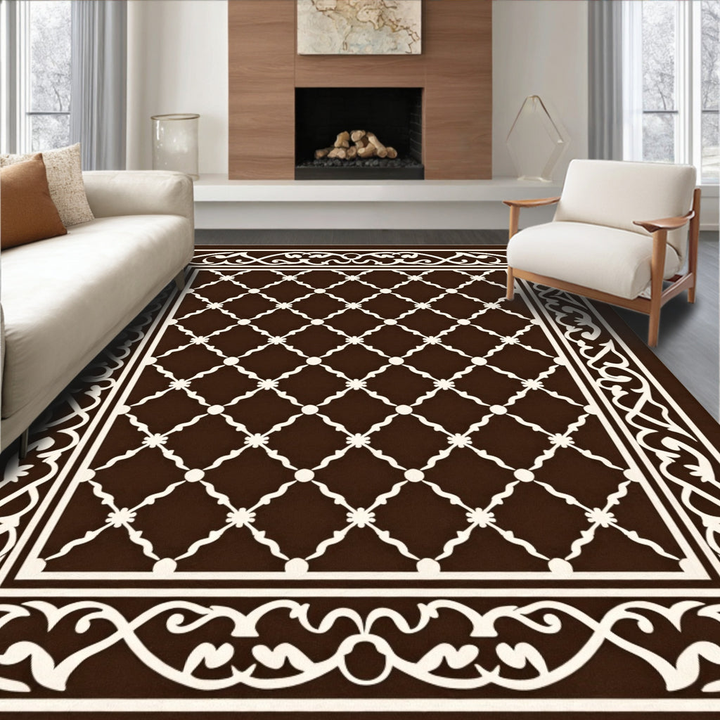 Classic Lattice Pattern With Ornate Border Rug