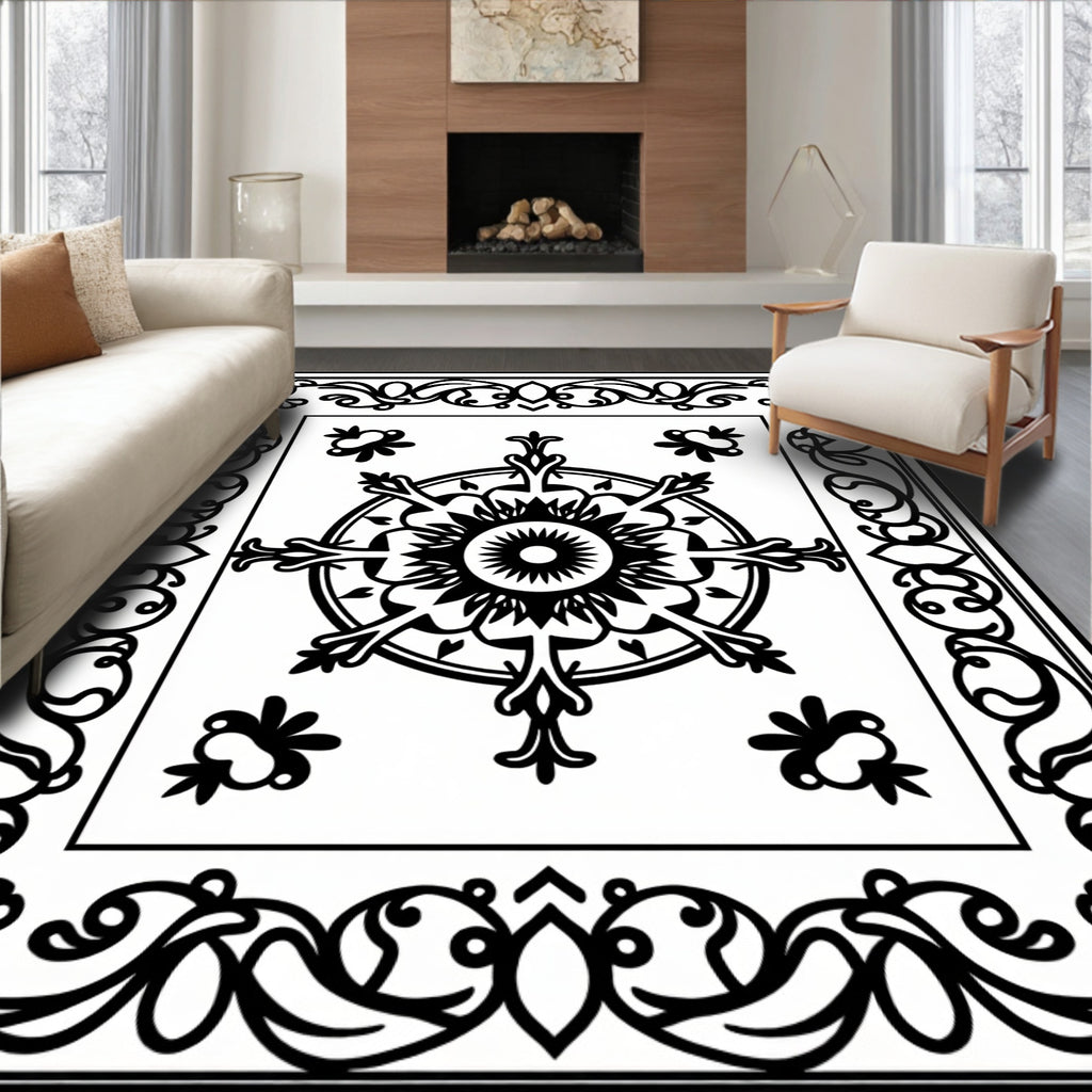 Ornate Mandala Floral Scrollwork Rug